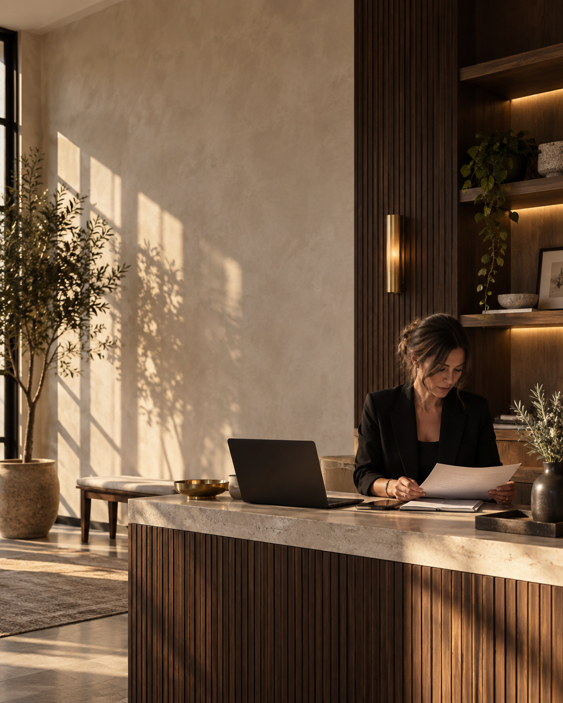 A business owner preparing for the day